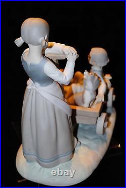 Very Rare Lladro Girl Pulling Boy Dog In Wagon #1245 Figurine Spain Valencia