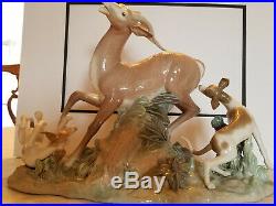 Vintage 1978 Retired Huge Lladro Porcelain Buck Hunters Deer Dogs Hounds