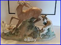 Vintage 1978 Retired Huge Lladro Porcelain Buck Hunters Deer Dogs Hounds