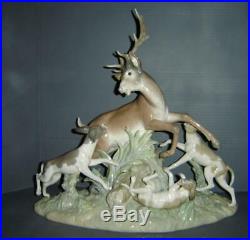 Vintage 1978 Retired Huge Lladro Porcelain Buck Hunters Deer Dogs Hounds #379