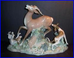 Vintage 1978 Retired Huge Lladro Porcelain Buck Hunters Deer Dogs Hounds #379