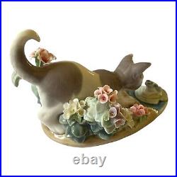 Vintage 1983 Lladro Spain #1442 Kitty Porcelain Playful Cat and Frog NWOB