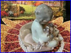 Vintage 1990 Lladro 5456 New Playmates Figurine Boy With Dog And Puppies