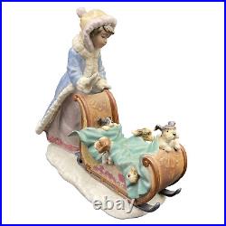 Vintage 1991 Lladro Playful Push Winter Eskimo Dogs Sleigh Christmas 12234