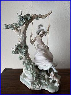 Vintage'70 Lladro Porcelain Swinging Figurine Woman Dog Doves Sculptor S. Debón