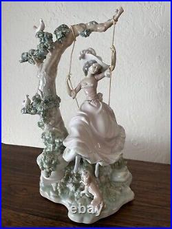 Vintage'70 Lladro Porcelain Swinging Figurine Woman Dog Doves Sculptor S. Debón