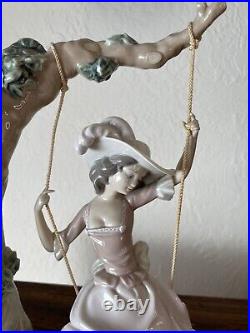 Vintage'70 Lladro Porcelain Swinging Figurine Woman Dog Doves Sculptor S. Debón