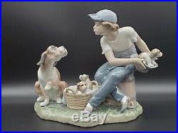 Vintage Estate Lladro 5376 This Ones Mine Porcelain Figurine Boy Dog & Puppies