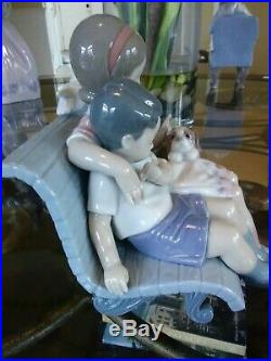 Vintage LLADRO Figurine #6446 SURROUNDED BY LOVE CHILDREN with Dog, Bench & Bird