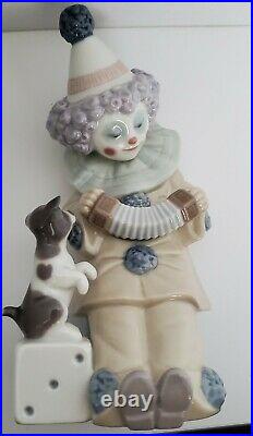 Vintage LLADRO Jose Puche #5279 Pierrot Concertina Clown With Puppy Dog retired