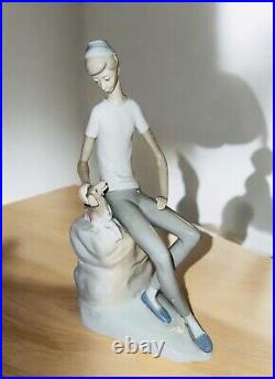 Vintage LLADRO NAO Hebrew Jewish BOY with DOG Pristine Blue Grey Glossy 11 Read