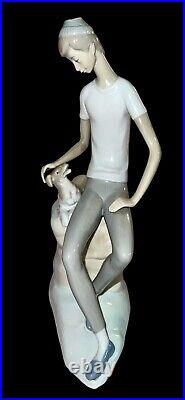 Vintage LLADRO NAO Hebrew Jewish BOY with DOG Pristine Blue Grey Glossy 11 Read