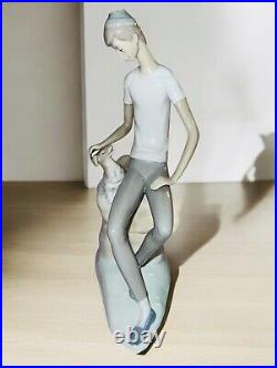 Vintage LLADRO NAO Hebrew Jewish BOY with DOG Pristine Blue Grey Glossy 11 Read