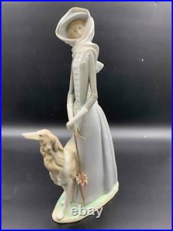 Vintage Lladro 15.5 Lady With Grey Hound Dog Parasol Figurine Original Box MINT
