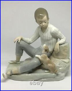 Vintage Lladro #4755 Boy Playing with Dog Porcelain Figurine Retired Spain 10T