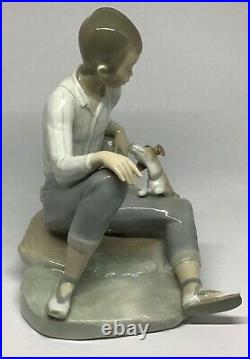 Vintage Lladro #4755 Boy Playing with Dog Porcelain Figurine Retired Spain 10T