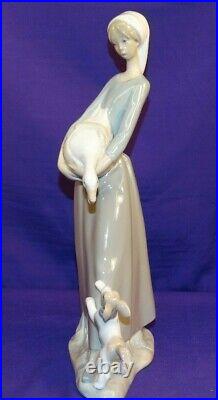 Vintage Lladro #4866 Girl With Goose And Dog Figurine 10 5/8 Retired Puppy Duck