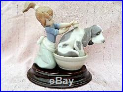 Vintage Lladro 5455 Bashful Bather Girl Bathing Dog Figurine Pristine In Box