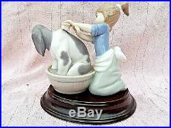Vintage Lladro 5455 Bashful Bather Girl Bathing Dog Figurine Pristine In Box