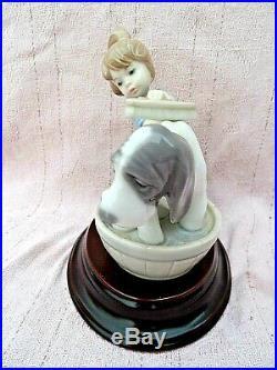 Vintage Lladro 5455 Bashful Bather Girl Bathing Dog Figurine Pristine In Box