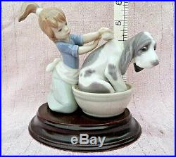 Vintage Lladro 5455 Bashful Bather Girl Bathing Dog Figurine Pristine In Box