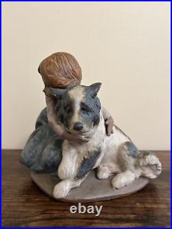 Vintage Lladro A Big Hug 1990-1997 Porcelain Figure Gres Girl Dog Hugging