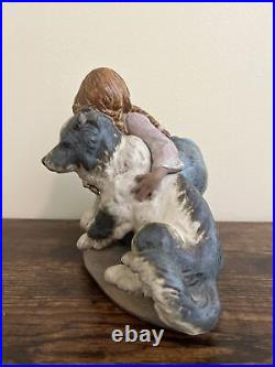 Vintage Lladro A Big Hug 1990-1997 Porcelain Figure Gres Girl Dog Hugging