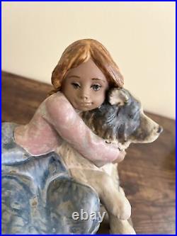 Vintage Lladro A Big Hug 1990-1997 Porcelain Figure Gres Girl Dog Hugging