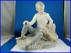 Vintage Lladro Boy Playing With Dog #7555 Retired Figurine 10tall Rare
