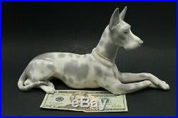 Vintage Lladro Dog Figurine 1977 Great Dane with Gray Spots Large 12