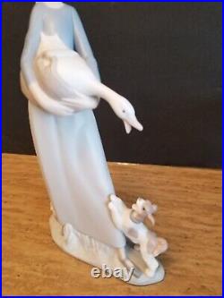 Vintage Lladro Figurene 10.5tall. Girl With Goose and DogFigurine Matte Finish