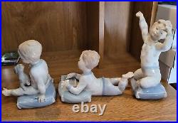 Vintage Lladro Figures 3 Porcelain Spain Children Pajamas Dog Pillow