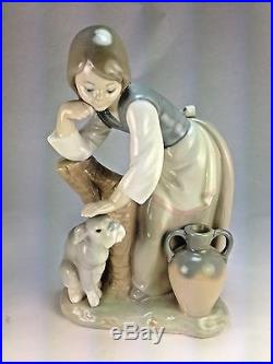 Vintage Lladro Figurine #1246 Caress & Rest Girl Petting Dog Mint