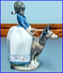 Vintage Lladro Figurine #1533, Not So Fast mint, no box, girl leadng lg dog