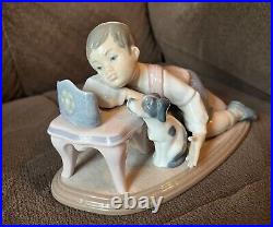 Vintage Lladro Figurine Jewish Boy with Dog Hanukkah Lights 6027 Retired 2000