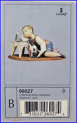 Vintage Lladro Figurine Jewish Boy with Dog Hanukkah Lights 6027 Retired 2000