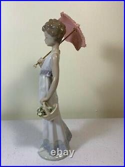 Vintage Lladro Garden Classic 7617 Girl With Parasol, Dog, Flower Basket