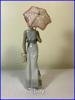 Vintage Lladro Garden Classic 7617 Girl With Parasol, Dog, Flower Basket