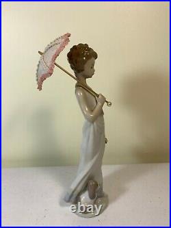 Vintage Lladro Garden Classic 7617 Girl With Parasol, Dog, Flower Basket