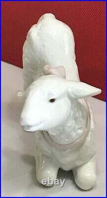 Vintage Lladro Girl Lamb in Pink Bow #6547 PORCELAIN FIGURINE 4 no box