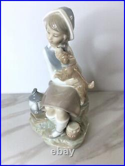 Vintage Lladro Girl with Lantern Dog and Honey Figurine #4910 Jose Roig