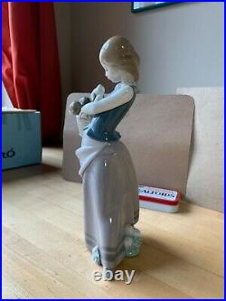 Vintage Lladro Girl with puppies in basket on hip #1311 dogs