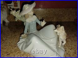 Vintage Lladro Not To Close Lady and Dog Figurine with birds too