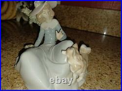 Vintage Lladro Not To Close Lady and Dog Figurine with birds too