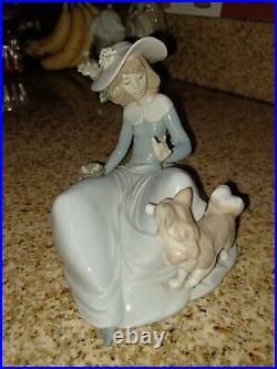 Vintage Lladro Not To Close Lady and Dog Figurine with birds too