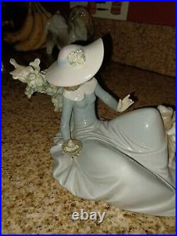 Vintage Lladro Not To Close Lady and Dog Figurine with birds too