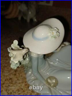 Vintage Lladro Not To Close Lady and Dog Figurine with birds too