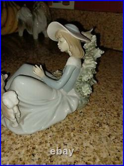 Vintage Lladro Not To Close Lady and Dog Figurine with birds too