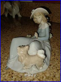 Vintage Lladro Not To Close Lady and Dog Figurine with birds too