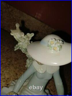 Vintage Lladro Not To Close Lady and Dog Figurine with birds too